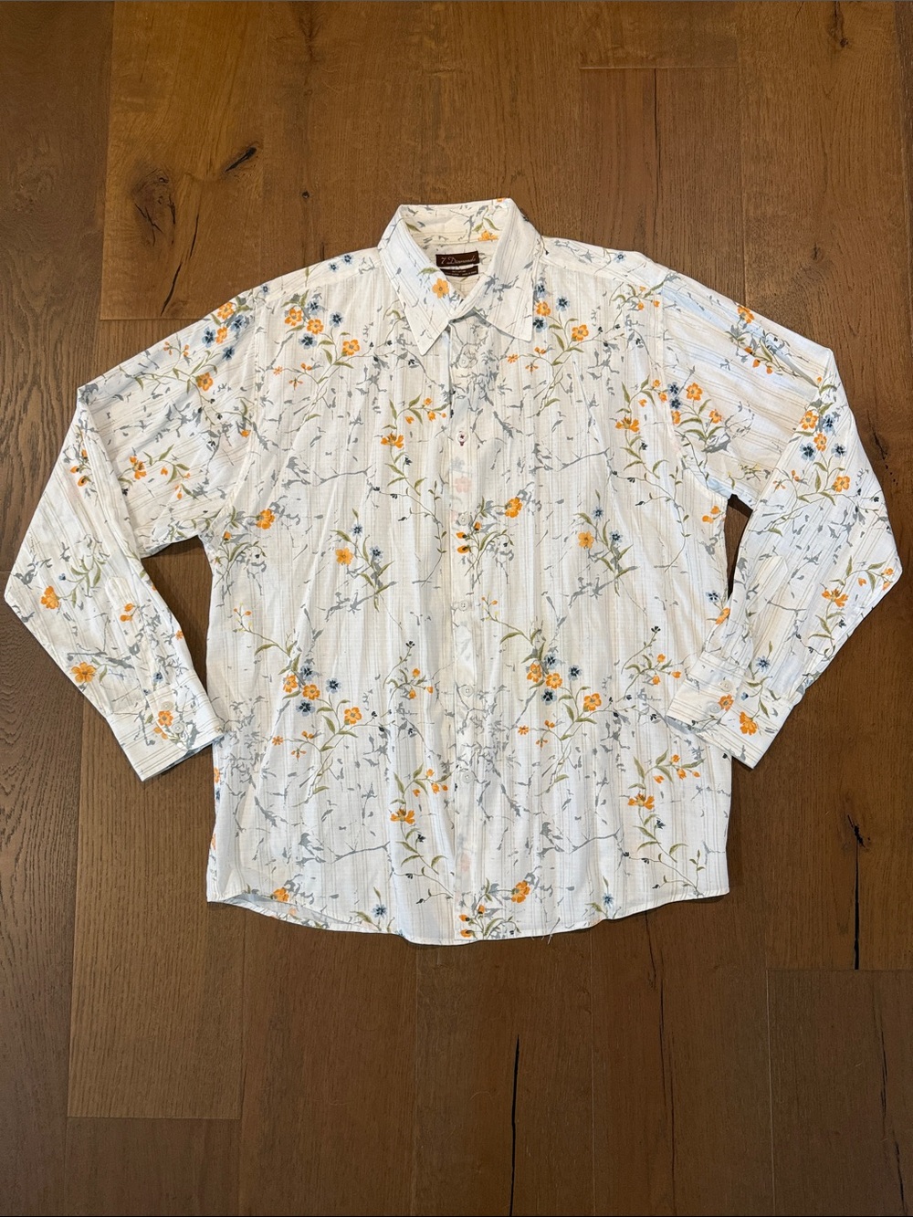 7 Diamonds White Button-Down Shirt with Orange Floral Print